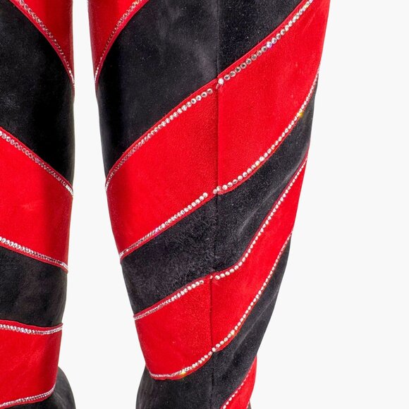 Christian Louboutin Gael Knee High Boot Size 39.5 US 9.5 Black Red Stripe Strass - Picture 10 of 15